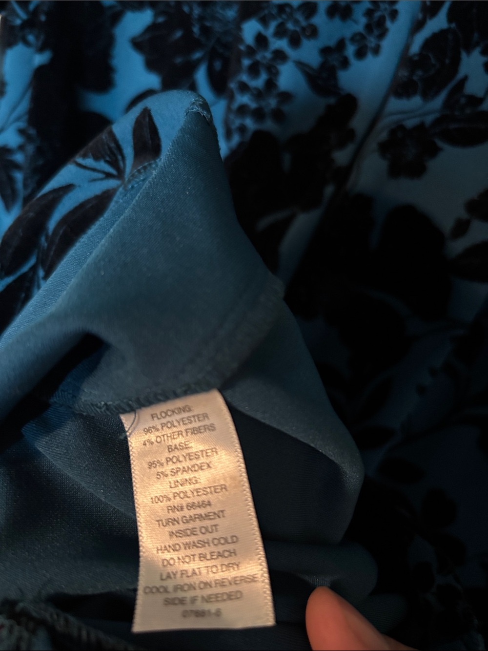 Liz Claiborne Blue Teal Floral Velvet Burnout Tie-Neck Dress Women’s Size 8 - Picture 5 of 7